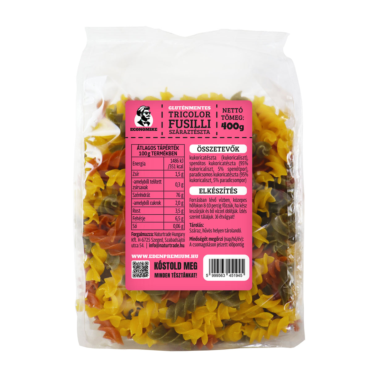 Economike Gluténmentes kukorica tészta tricolor orsó 400g